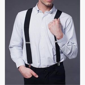 🛍️3/$15🛍️ X-Back Suspenders Wide Adjustable Metal Clips Black Silver